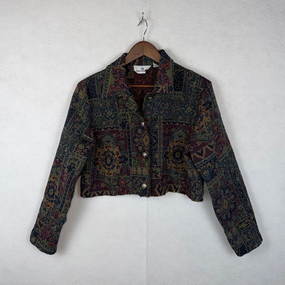 Erin London Tapestry Jacket Womens Large Cropped Boho Vintage Cottagecore Y2K